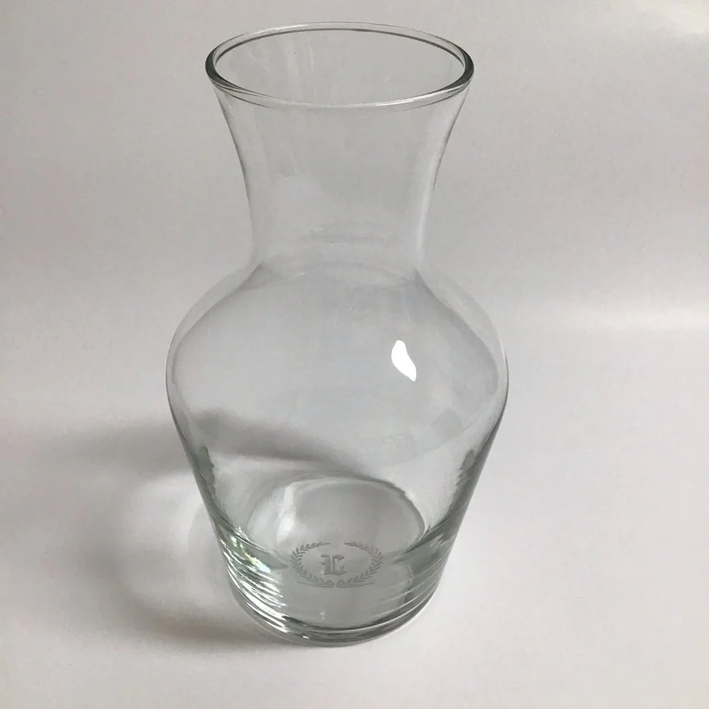 Letter L Monogram Wine Decanter Carafe 6 Glasses SET Etched Clear Glass Barware